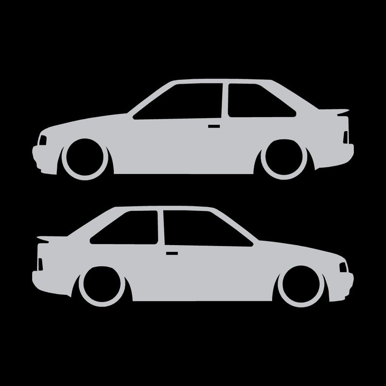 Set Of 2 Car Silhouette Decal Stickers For Ford Escort Mk4 RS Turbo XR3i Silver