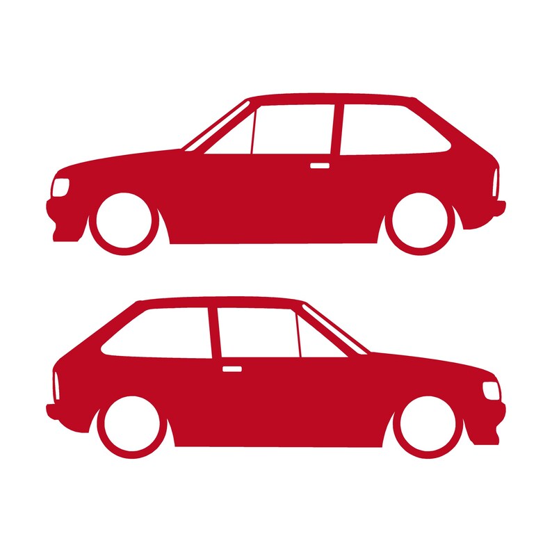 Set van 2 verlaagde auto-silhouetstickers voor Ford Fiesta Mk2 XR2i Rood