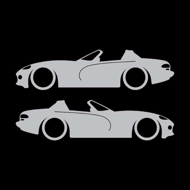 Set mit 2 Aufklebern für tiefergelegte Fahrzeuge für Dodge Viper Roadster der 1. Generation Silber