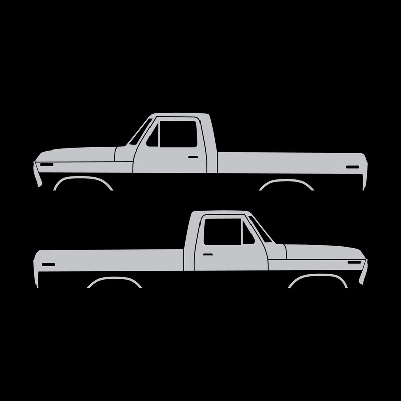 Juego de 2 calcomanías con silueta de auto para Ford F100 de sexta generación con caja corta. Plata