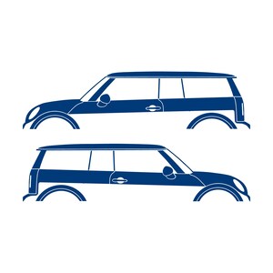 Set Of 2 Car Silhouette Decal Stickers For Mini Clubman R55 - 1st Gen 2007-14 Blue