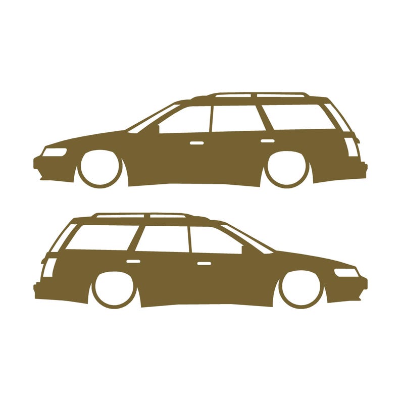 Set mit 2 Aufklebern für tiefergelegte Fahrzeuge für Subaru Legacy 1st Gen Wagon Gold