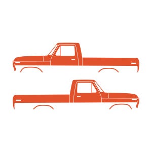 Juego de 2 calcomanías con silueta de auto para Ford F100 de sexta generación con caja corta. Naranja