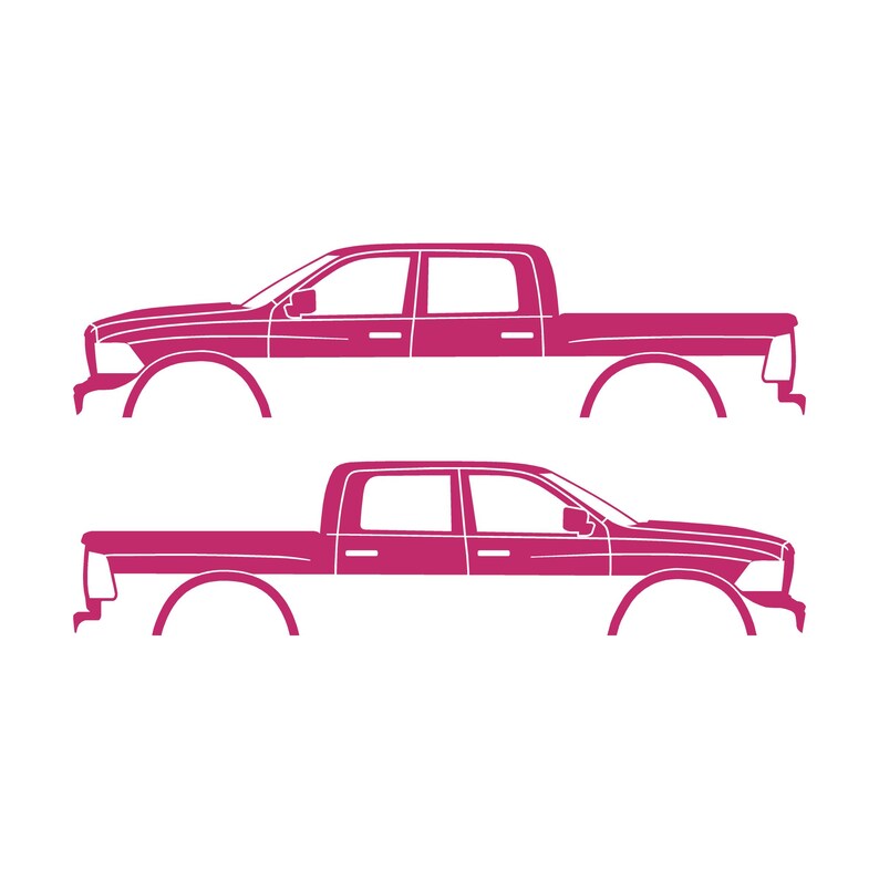 Set med 2 silhuettdekaler för Dodge Ram Crew Cab 4:e generationen 2010-18 Rosa