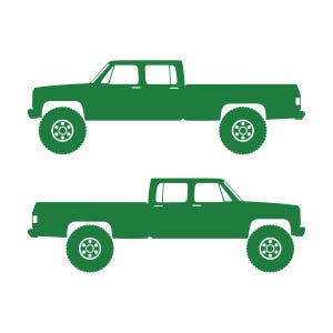 Conjunto de 2 adesivos com silhueta de carro para caminhonete Chevrolet C30 Dually Classic C10 de 3ª geração Verde