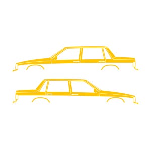 Set Of 2 Car Silhouette Decal Stickers For Volvo 744 Sedan Yellow