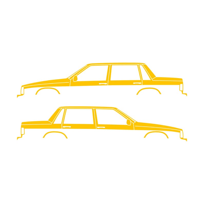 Set Of 2 Car Silhouette Decal Stickers For Volvo 744 Sedan Yellow