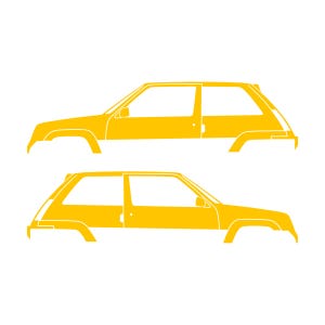Set Of 2 Car Silhouette Decal Stickers For Renault 5 GT Turbo Yellow