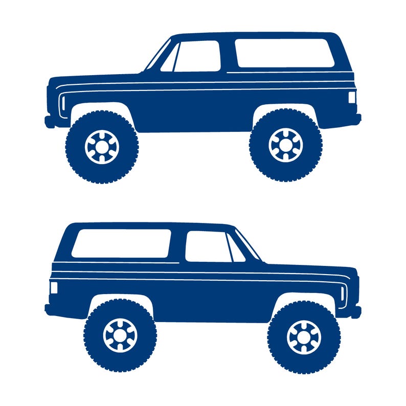 Set Of 2 Lowered Car Silhouette Decal Stickers For Chevrolet K5 Blazer Blue