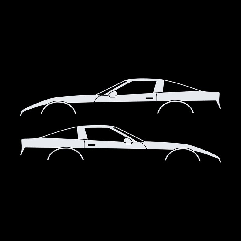 Set Of 2 Car Silhouette Decal Stickers For Chevrolet Corvette C4 Coupe White