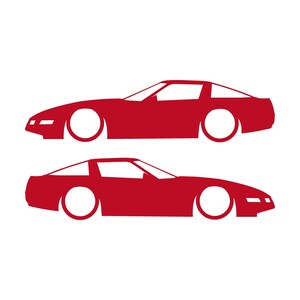 Set Of 2 Lowered Car Silhouette Decal Stickers For Chevrolet Corvette C4 Coupe Red