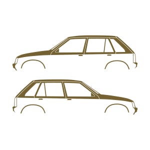 オペル・コルサA、ボクスホール・ノヴァ5ドアハッチバック用カーシルエットデカールステッカー2枚セット ゴールド