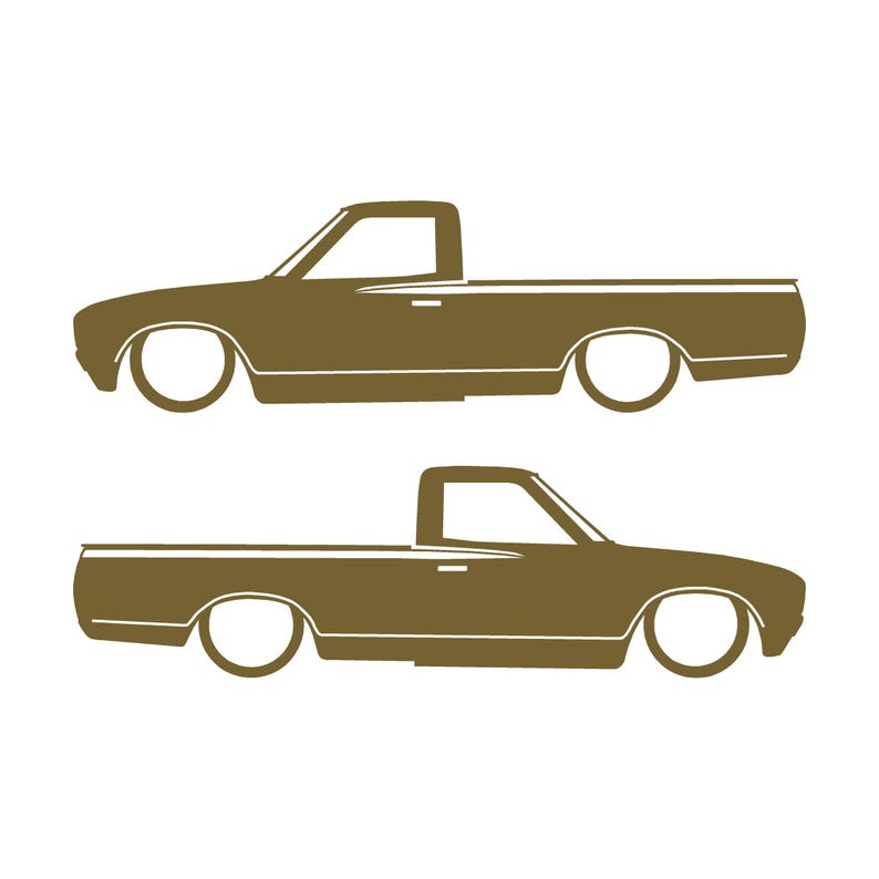 Set Of 2 Lowered Truck Silhouette Decal Stickers For Datsun 620 Single Cab Pickup Gold