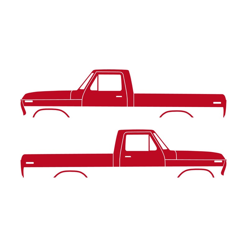 Juego de 2 calcomanías con silueta de auto para Ford F100 de sexta generación con caja corta. Rojo
