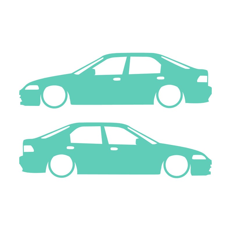 Set Of 2 Lowered Car Silhouette Decal Stickers For Honda Civic EG Sedan Mint