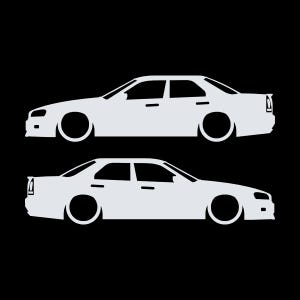Set Of 2 Lowered Car Silhouette Decal Stickers For Nissan Skyline R34 4-door Sedan White