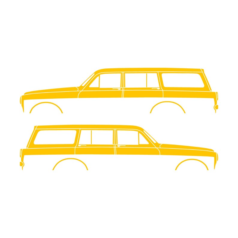 Juego de 2 pegatinas con silueta de coche para Volvo Amazon 122 Wagon Amarillo