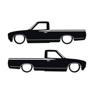 Set Of 2 Lowered Truck Silhouette Decal Stickers For Datsun 620 Single Cab Pickup Black