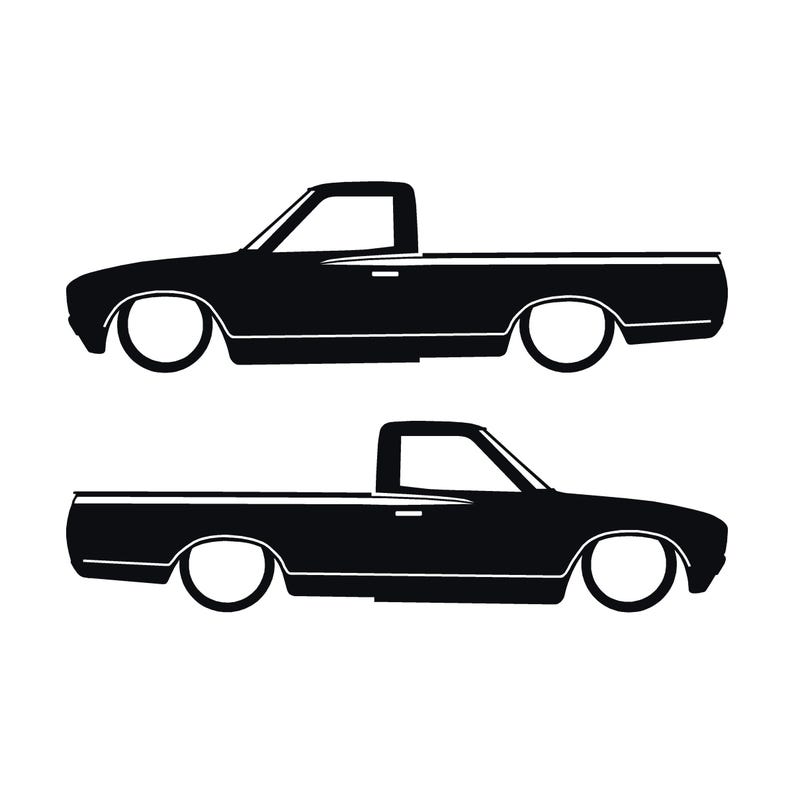 Set Of 2 Lowered Truck Silhouette Decal Stickers For Datsun 620 Single Cab Pickup Black