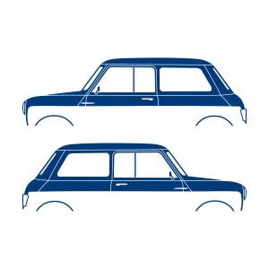 Set mit 2 Auto-Silhouette-Aufklebern für den klassischen Mini Cooper Mk1 Hatchback Blau