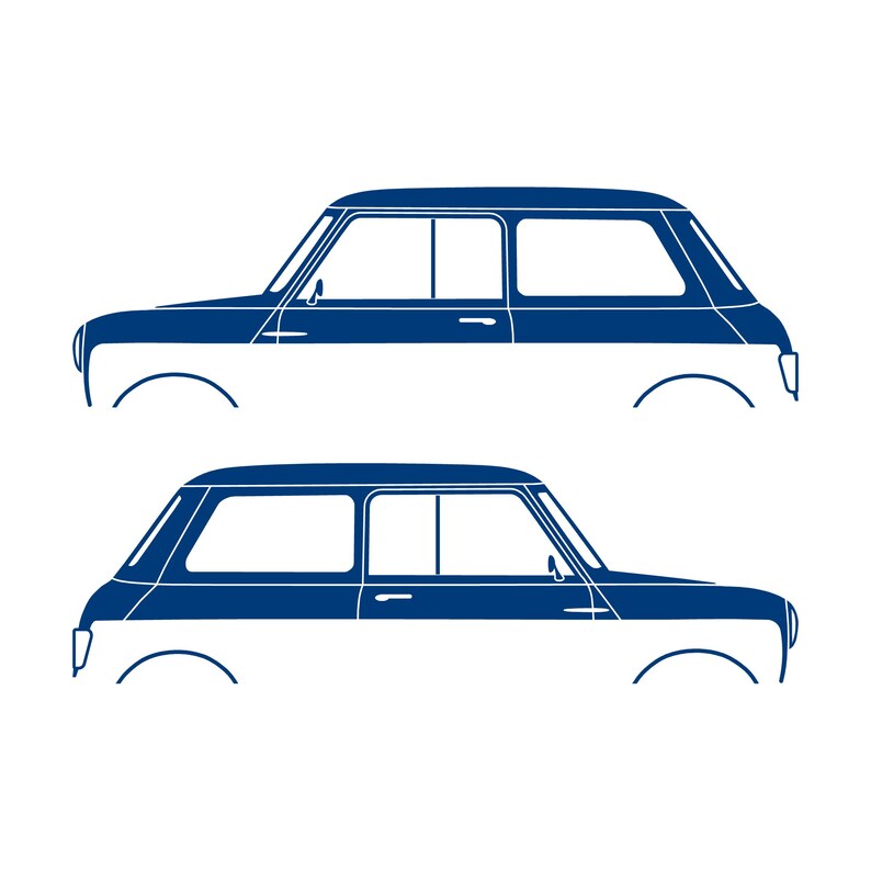 Set mit 2 Auto-Silhouette-Aufklebern für den klassischen Mini Cooper Mk1 Hatchback Blau