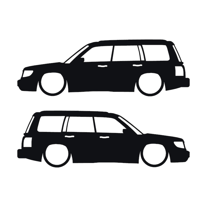 Set Of 2 Lowered Car Silhouette Decal Stickers For Subaru Forester 1st Gen SF Black