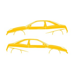 Set Of 2 Lowered Car Silhouette Decal Stickers For Fiat Coupe Yellow