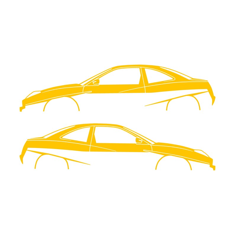 Set Of 2 Lowered Car Silhouette Decal Stickers For Fiat Coupe Yellow