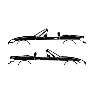 Set Of 2 Lowered Car Silhouette Decal Stickers For Mazda Miata MX5 NB Black