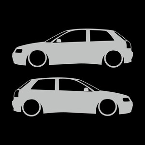 Set Of 2 Lowered Car Silhouette Decal Stickers For Audi A3 S3 8L 1996-2003 Light Grey