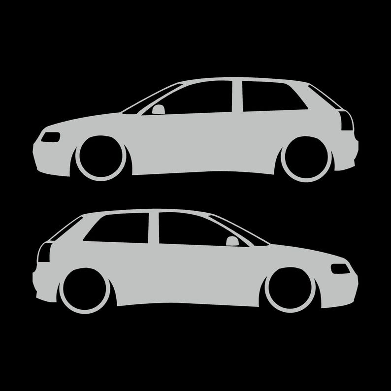Set Of 2 Lowered Car Silhouette Decal Stickers For Audi A3 S3 8L 1996-2003 Light Grey
