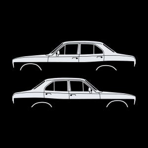 Set med 2 silhuettdekaler för Ford Escort Mk1 2-dörrars Sedan Coupé Vit