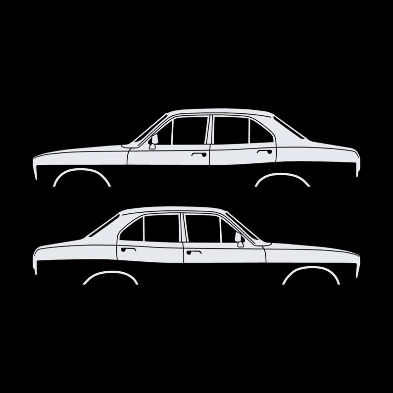 Set med 2 silhuettdekaler för Ford Escort Mk1 2-dörrars Sedan Coupé Vit