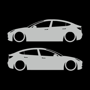 Set Of 2 Lowered Car Silhouette Decal Stickers For Tesla Model Y Light Grey