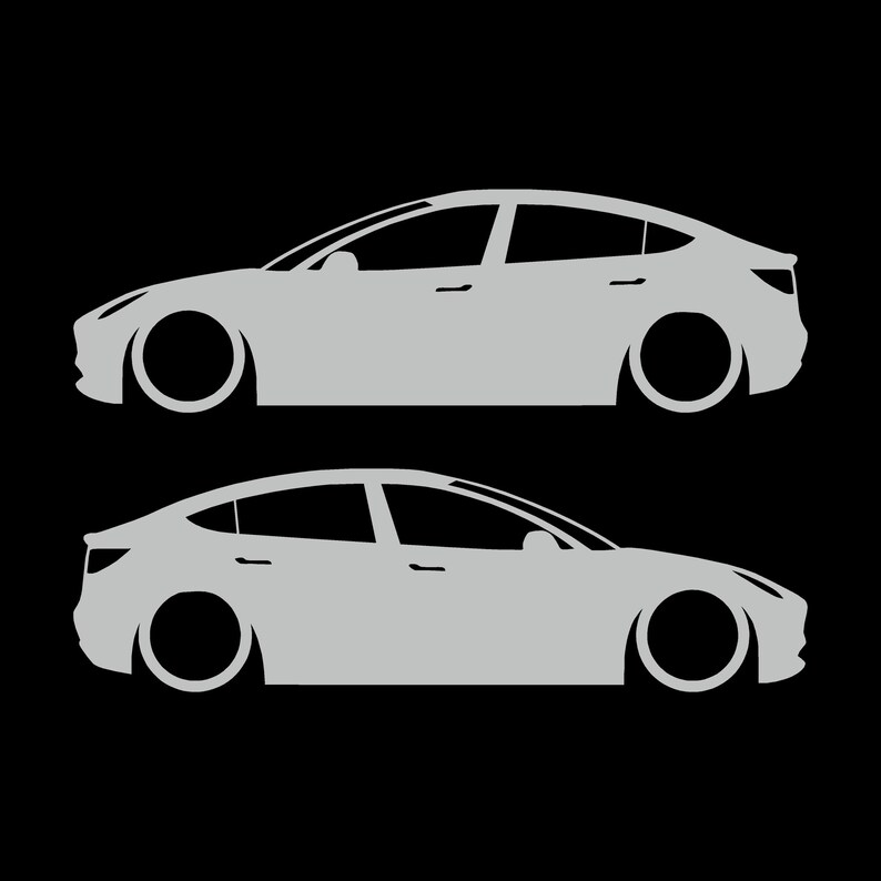 Set Of 2 Lowered Car Silhouette Decal Stickers For Tesla Model Y Light Grey