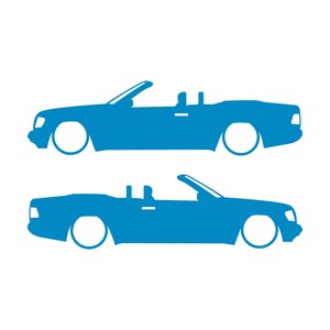 Set van 2 autosilhouet-stickers voor de Mercedes E-Klasse W124 Cabriolet. Light Blue