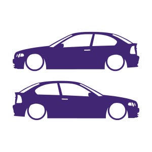 Juego de 2 pegatinas decorativas con silueta de coche rebajado para BMW E46 Compact Hatchback Morado