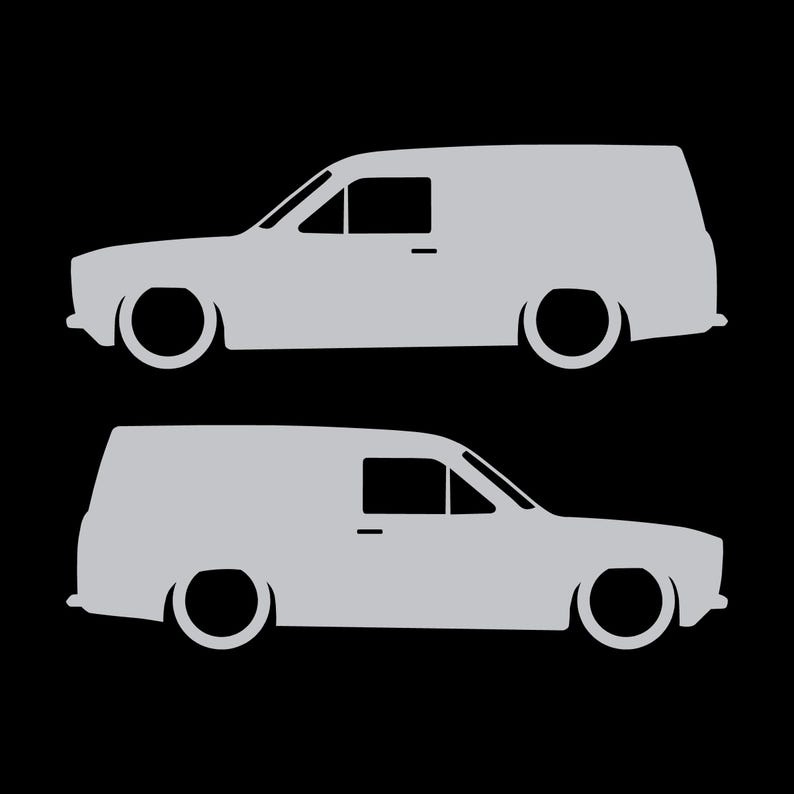 Set Of 2 Lowered Van Silhouette Decal Stickers For Ford Escort Mk1 Silver