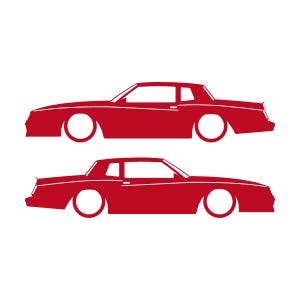 Set mit 2 Auto-Silhouette-Aufklebern für Chevrolet Monte Carlo SS 4. Generation Outline V2 Coupé Rot