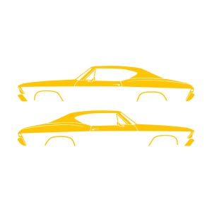 Set Of 2 Car Silhouette Decal Stickers For 1968 Chevrolet Chevelle SS Malibu Hardtop Coupe Yellow
