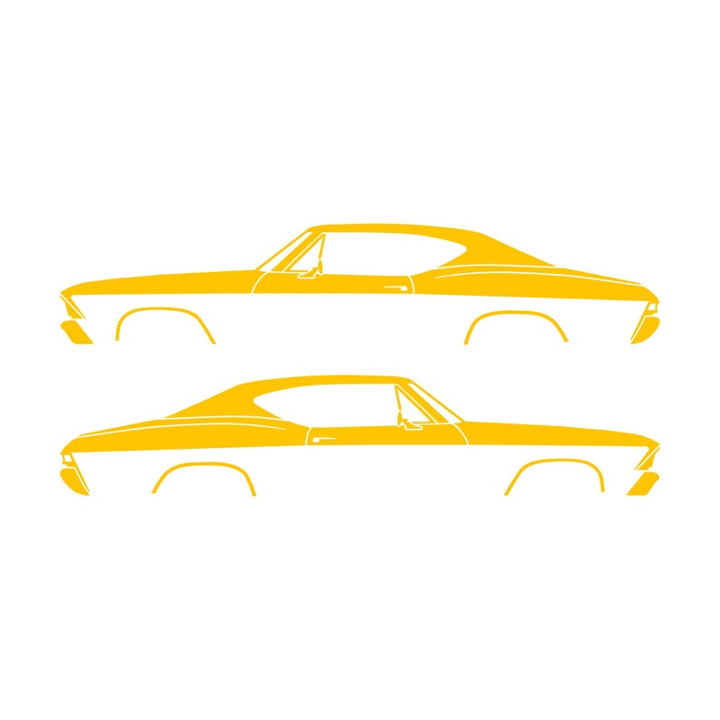 Set Of 2 Car Silhouette Decal Stickers For 1968 Chevrolet Chevelle SS Malibu Hardtop Coupe Yellow