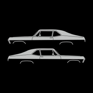 Set Of 2 Car Silhouette Decal Stickers For Chevy Nova 3rd Gen 1968-72 Light Grey