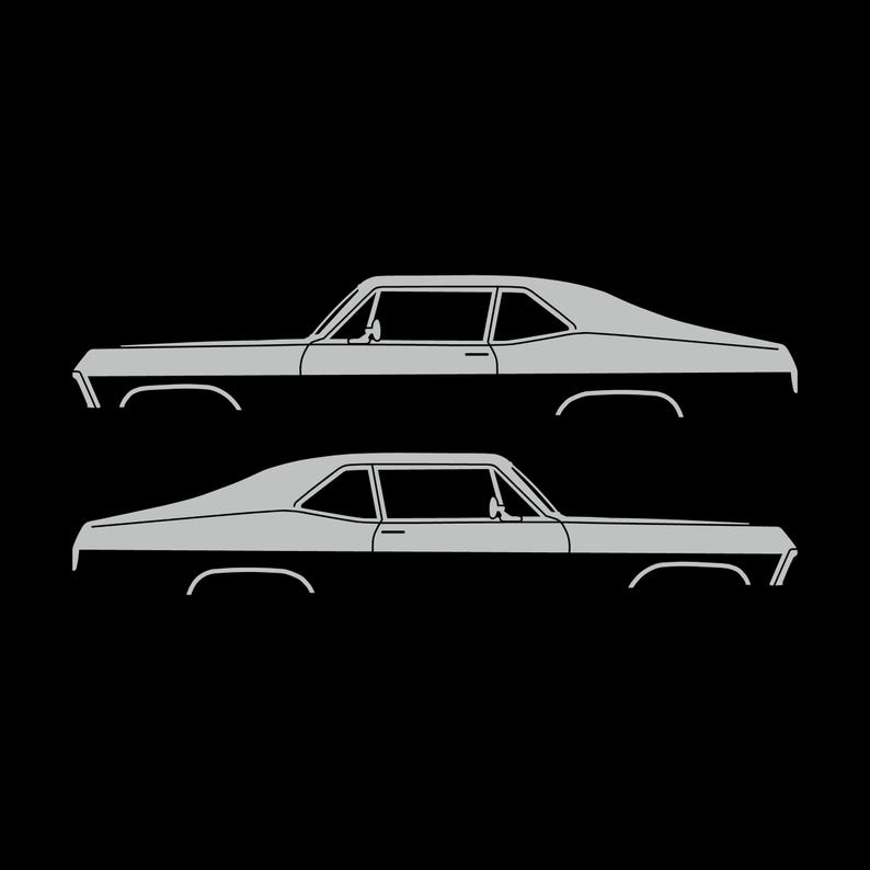 Set Of 2 Car Silhouette Decal Stickers For Chevy Nova 3rd Gen 1968-72 Light Grey