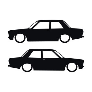 Set med 2 sänkta silhuettdekaler för Datsun 510 Bluebird Sedan 2-dörrars Coupé Svart