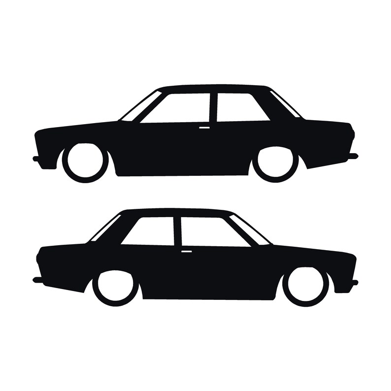 Set med 2 sänkta silhuettdekaler för Datsun 510 Bluebird Sedan 2-dörrars Coupé Svart