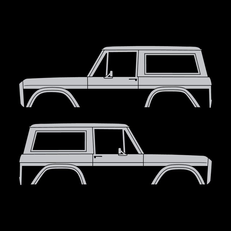 Set Of 2 Car Silhouette Decal Stickers For Classic Ford Bronco 1st Gen Top Removed Silver