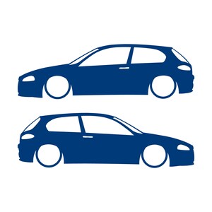 Set Of 2 Lowered Car Silhouette Decal Stickers For Alfa Romeo 147 Facelift 2005+ 3-DOOR Hatchback Blue