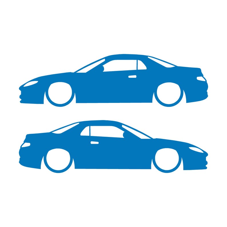 Set di 2 adesivi con silhouette di auto ribassate per Mitsubishi FTO Sky Blue