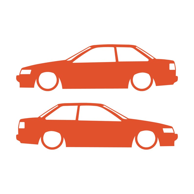Set van 2 verlaagde autosilhouet-stickers voor Toyota Hilux 2-deurs N50 1988-97 Coupé Oranje