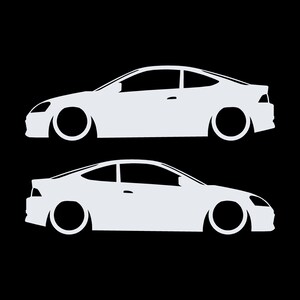 Set Of 2 Lowered Car Silhouette Decal Stickers For Acura RSX DC5 Coupe White